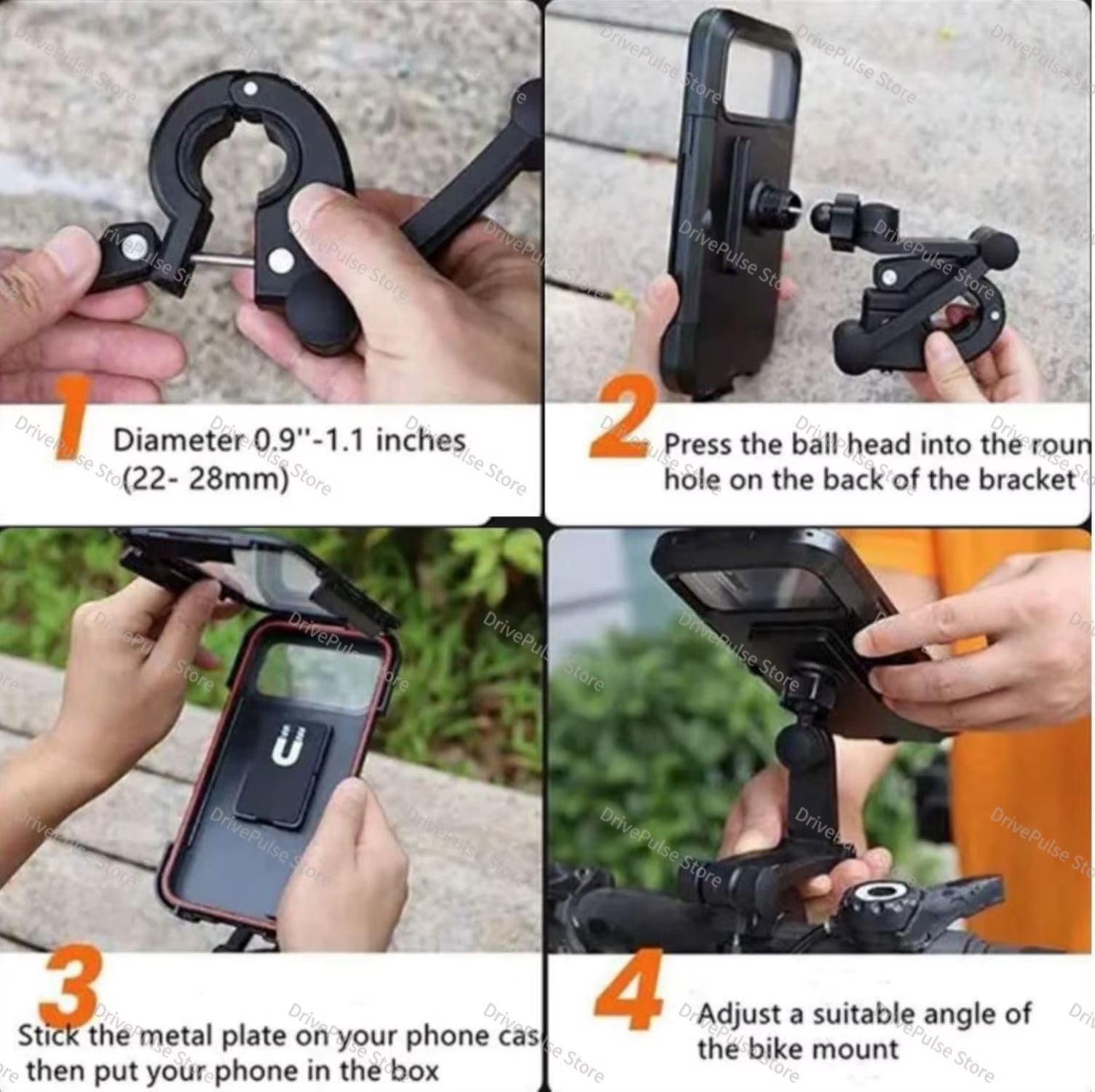 Adjustable 360° Rotating Waterproof and Shockproof Phone Mount for Bicycles and Motorcycles with Retractable Touchscreen Holder