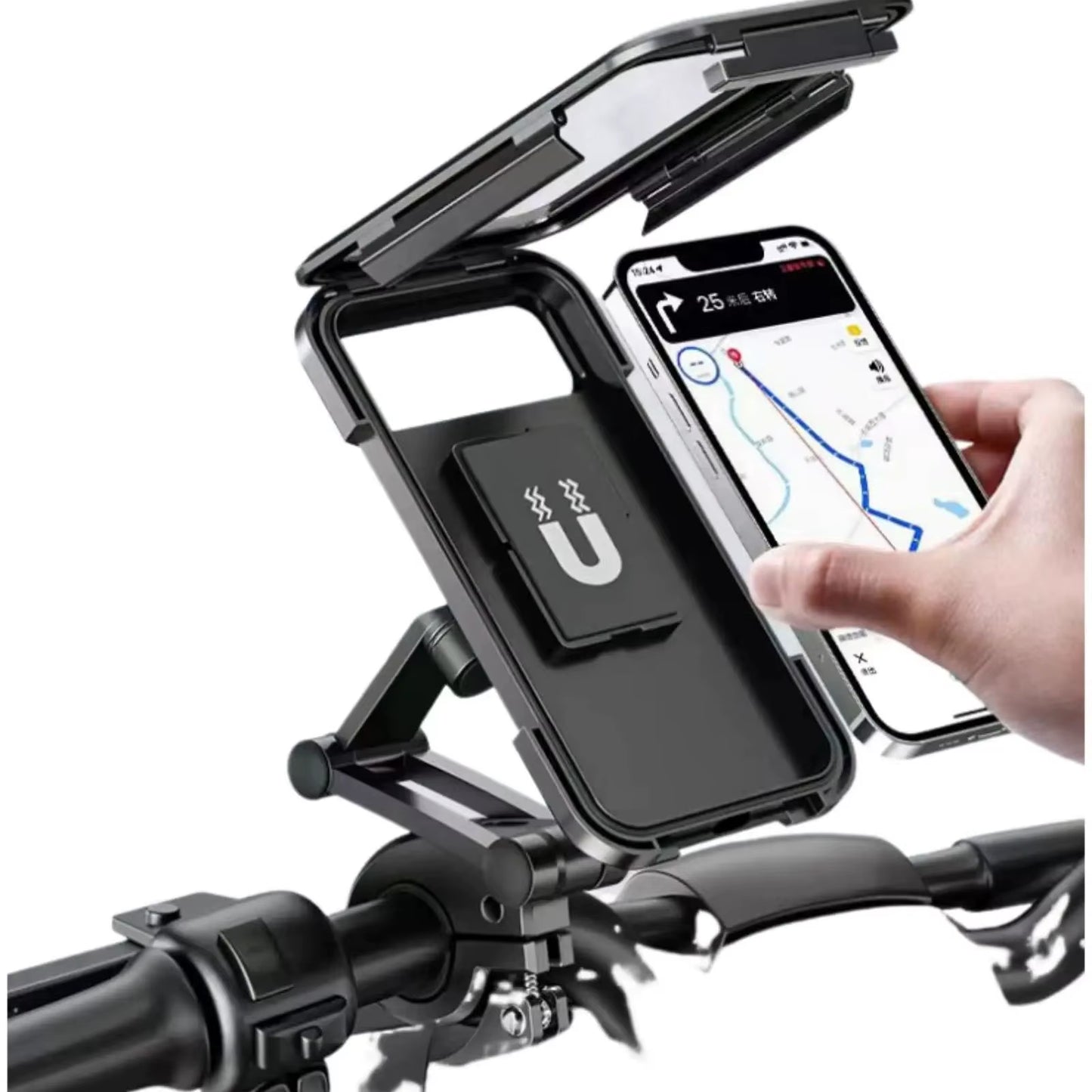 Adjustable 360° Rotating Waterproof and Shockproof Phone Mount for Bicycles and Motorcycles with Retractable Touchscreen Holder