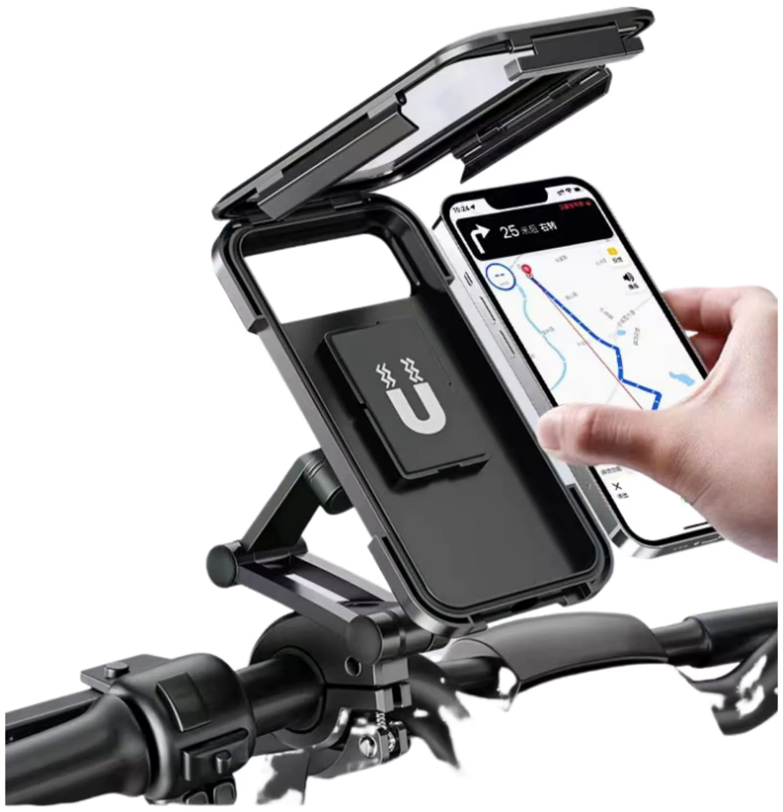 Adjustable 360° Rotating Waterproof and Shockproof Phone Mount for Bicycles and Motorcycles with Retractable Touchscreen Holder