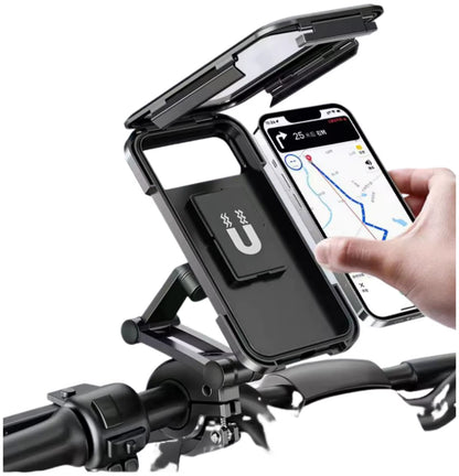Adjustable 360° Rotating Waterproof and Shockproof Phone Mount for Bicycles and Motorcycles with Retractable Touchscreen Holder