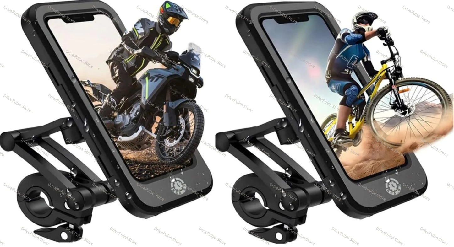 Adjustable 360° Rotating Waterproof and Shockproof Phone Mount for Bicycles and Motorcycles with Retractable Touchscreen Holder