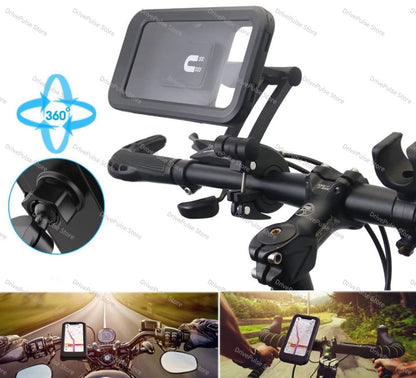 Adjustable 360° Rotating Waterproof and Shockproof Phone Mount for Bicycles and Motorcycles with Retractable Touchscreen Holder